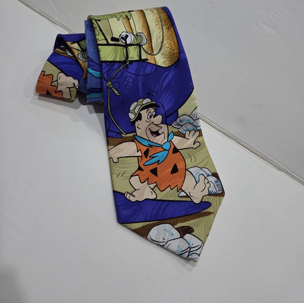 RM Style 1993 Cartoon Silk Tie Flinststones  54  in.